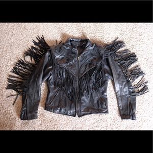 HEAVY Tasseled Leather Jacket Embossed w/ Roses